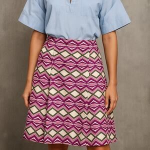 Miu Miu Women’s Pleated Skirt Linen Silk Dalia Geo Print Size 38 IT